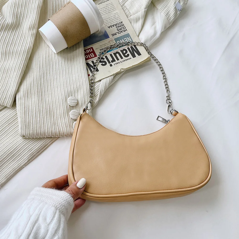 black shoulder bags Women's Bag PU Leather 2021 New Solid Color Armpit Underarm Shoulder Bags for Women Casual Ladies Chain Shopper Handbags Purse shoulder strap bag Shoulder Bags