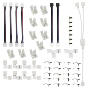 

4 Pin Light Strip Connector Kit Waterproof RGB LED Extension With PBC Jumper Mounting Clips Soldering Free Easy Install