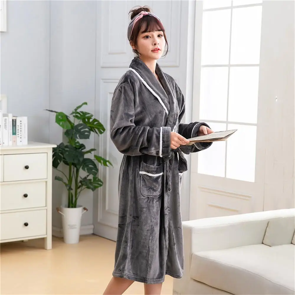 Изысканный розовый принт, Женский фланелевый Халат-кимоно, одежда для сна, зимняя теплая ночная рубашка банный халат, Повседневная Домашняя одежда, большие размеры - Цвет: Gray
