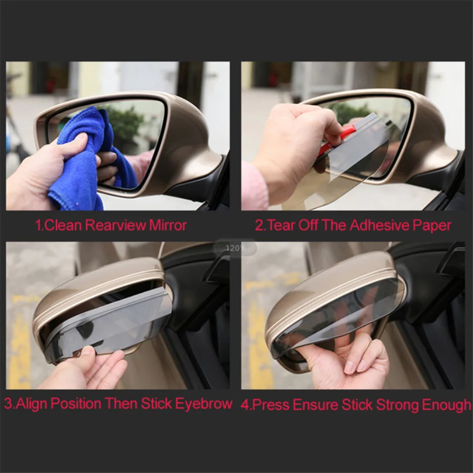 2Pcs PVC Car Rear View Mirror Sticker Rain Eyebrow Weatherstrip Auto Mirror Rain Shield Shade Cover Protector Guard Waterproof