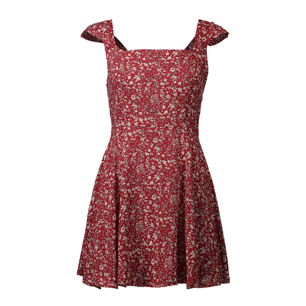 2020 летнее модное платье с цветочным принтом коротким рукавом и открытой спиной