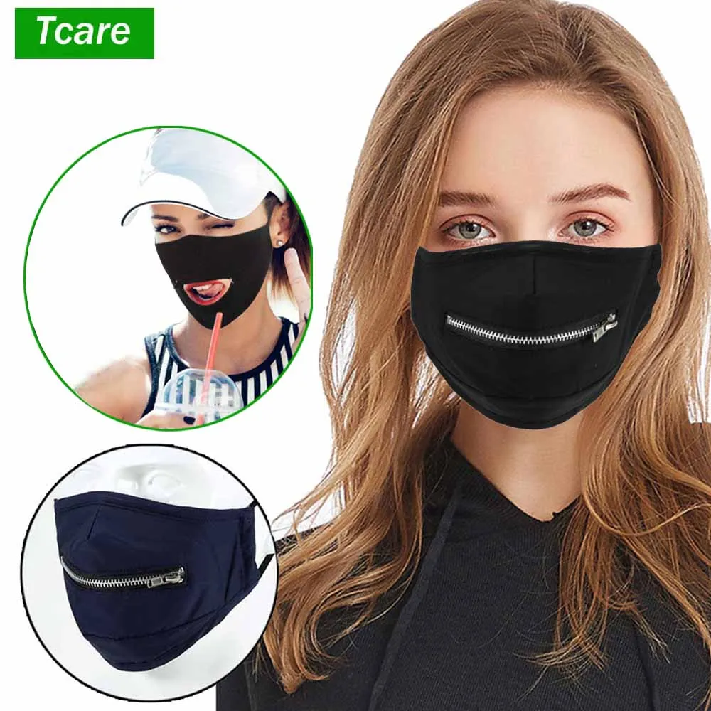 Summer Reusable Cotton Face Mouth Masks with Zipper, Eat or Drink without Removing the Cover Anti pollution Mask for Adults Kids|Masks| - AliExpress