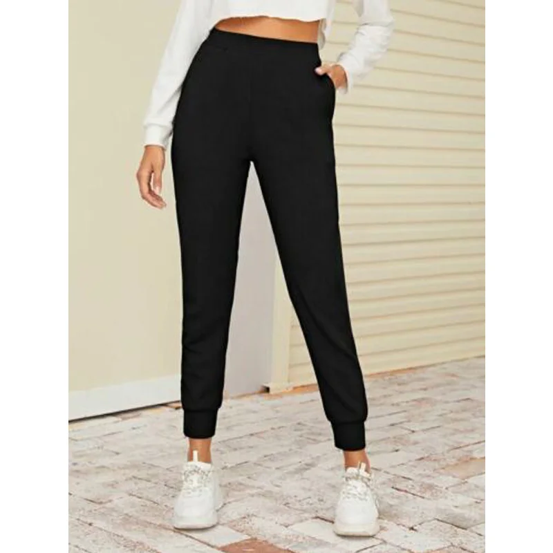 women's black jersey trousers