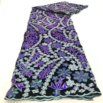 

2020 Latest Royal Blue French net Laces with velvet fabric Fabrics High Quality Tulle African Laces Fabric Nigerian Wedding