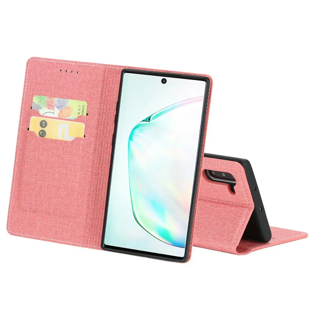Тканевый чехол книжка для samsung Galaxy Note 10 Ультратонкий с отделением карт подставка