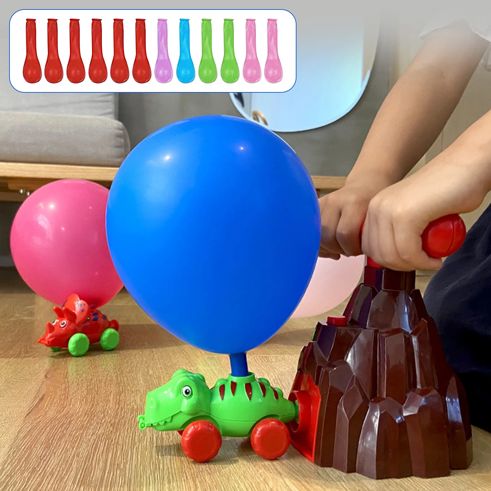 Children Cute Dinosaur Style Air Powered Inflatable Balloon Pump Cars Vehicle Racer Toys for Boys Girls Birthday Christmas Gift