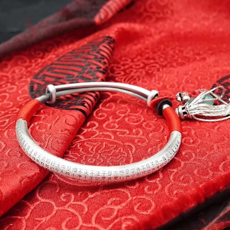 

★Серебряное сердце Сутра литература и искусство бахрома Маленькая группа ретро рук нога Серебряный твердый серебряный браслет подарок на день рождения