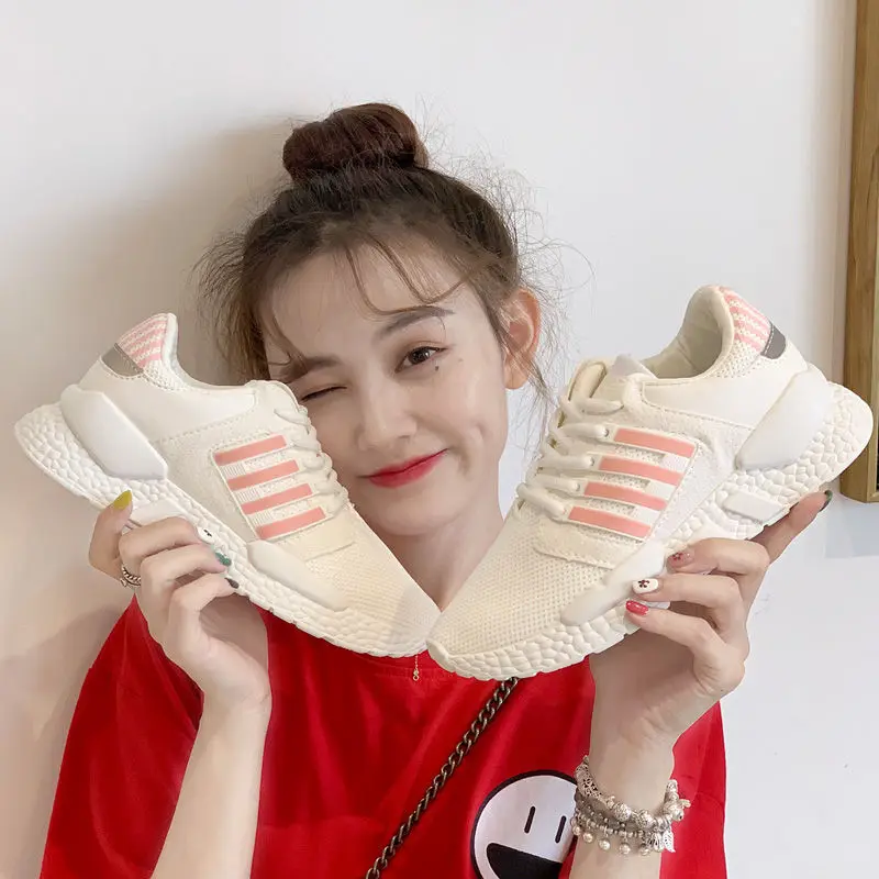 

LIAOCHI Autumn New Women Casual Shoes Fashion Breathable lace-up Walking Mesh Flats White Sneakers Women's vulcanized shoes P367