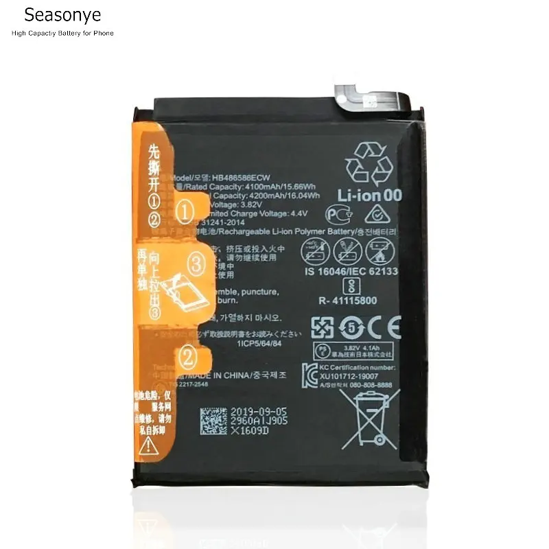 

Seasonye Retail / Bulk Genuine 4200mAh / 16.04Wh HB486586ECW Tab Replacement Battery For Huawei Mate 30 Pro Tablet Batteries