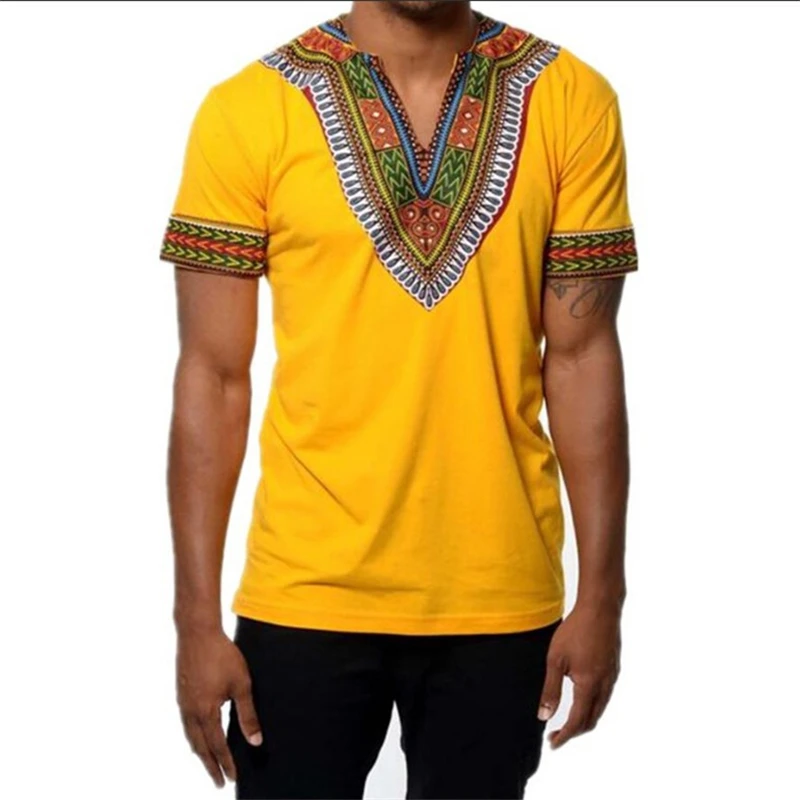 6 видов цветов, модная летняя мужская африканская одежда, африканская Дашики, платье с принтом, богатый Базен, Повседневная футболка с коротким рукавом для мужчин - Цвет: Yellow