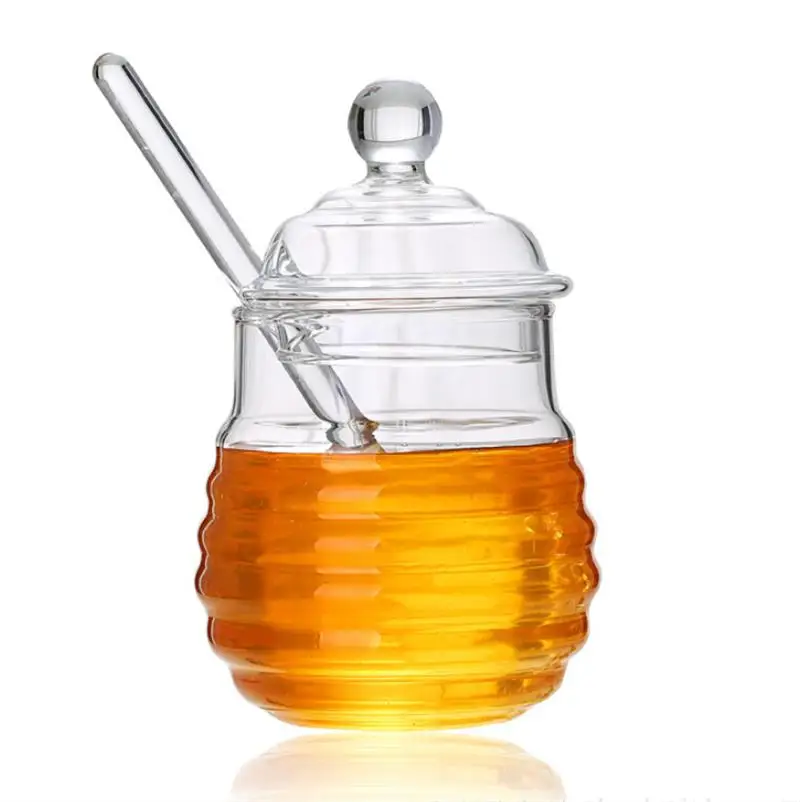 250 мл стеклянная банка для меда, прозрачный для варенья, Набор банок с ковшей и крышкой, стеклянная банка для меда, набор палочек для использования на домашней кухне