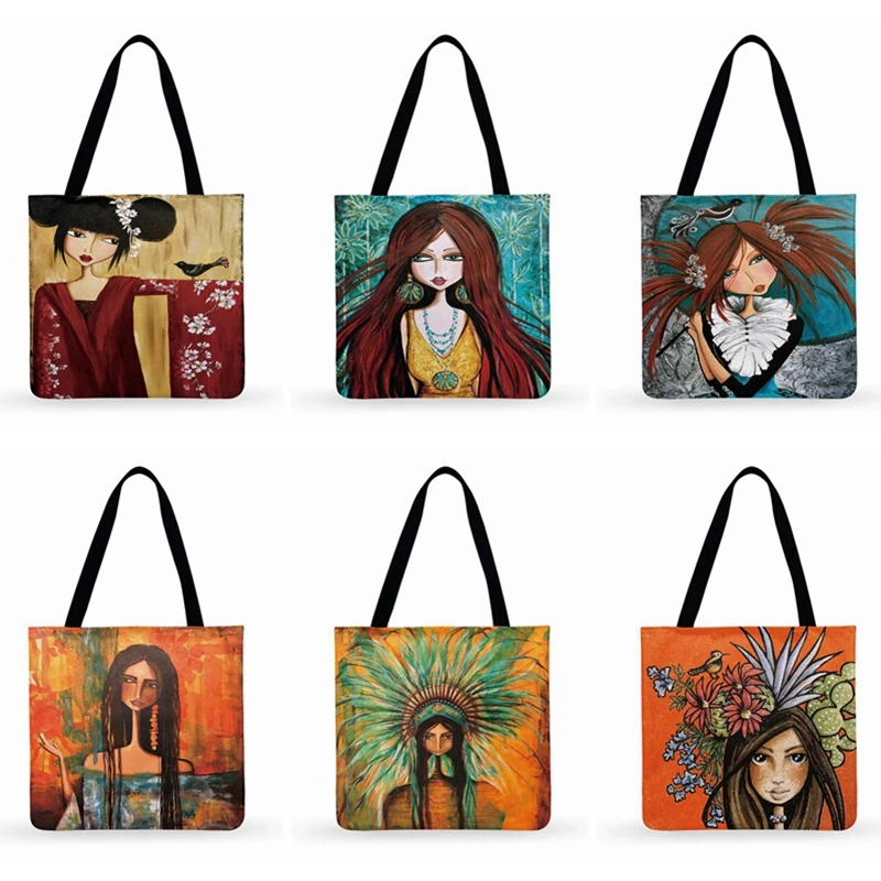 Manga Gadis Lukisan Cetak Tote Bag Wanita Tote Kasual Wanita Tas Bahu Tas Belanja Lipat Outdoor Pantai Tas Wanita Tas Tangan Top Handle Tas Aliexpress