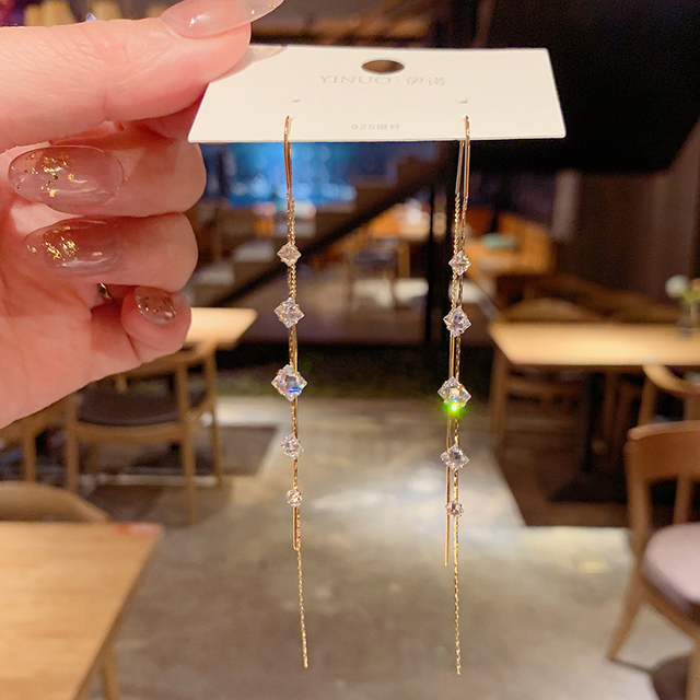 New Fashion Kortean Long Dangle Earrings For Women Full Crystal Pearl Tassel Drop Earring Vintage Gold Brincos Jewelry