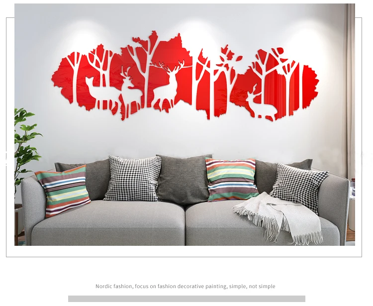 Large Forest Deer Mirror Wall Stickers