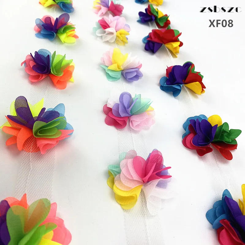 3D Chiffon Flowers 33 color 2 Yard 5cm Width lace trim flower lace ribbon decoration clothes accessories