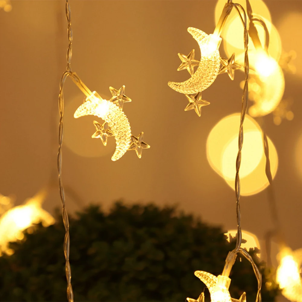 Светодиодный Сказочный светильник-гирлянда со звездами и Луной на батарейках/USB/гирлянда на солнечных батареях, светильник-Гирлянда для нового года, Рождества, свадьбы, домашнего декора - Испускаемый цвет: Moon
