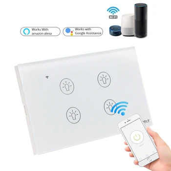 

Tuya Smart Wifi Touch Switches Null and Live Line 120 Type Sensitive Led Light Screen Crystal Glass Panel with Alexa Echo Google