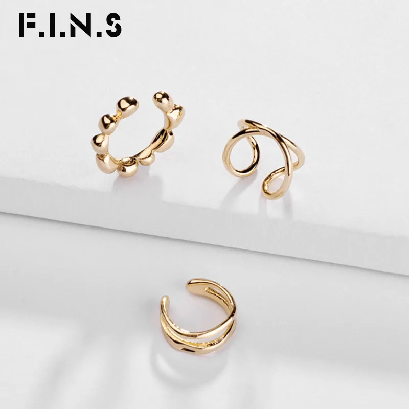 

F.I.N.S 3 Pieces/Set Trendy Korean Fashion Women Gold Color Copper Ear Cuffs for Women Metal Clip On Earrings No Pierced