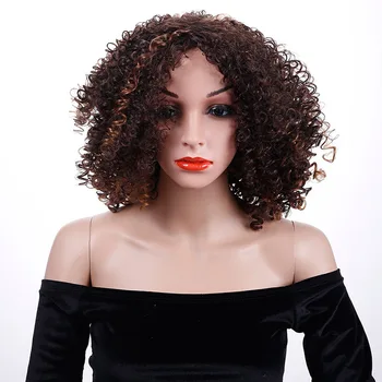 

LANLAN African American Short curly hair Brown syntheswig Explosive wig High quality high temperature fiber material