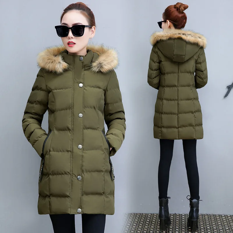 

Figure Rong Winter Models Mid-length Cotton Coat Women's Large Size 5XL Thick Cotton-padded Jacket Hooded Korean-style Fashion C