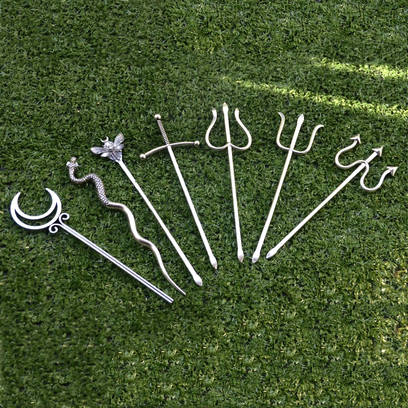 Винтажные палочки для волос полумесяц со змеей мечом череп Мертвая голова