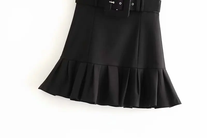Плиссированные Мини-черные юбки с ремнем на весну и зиму, женские сексуальные юбки с высокой талией, уличные вечерние юбки трапециевидной формы