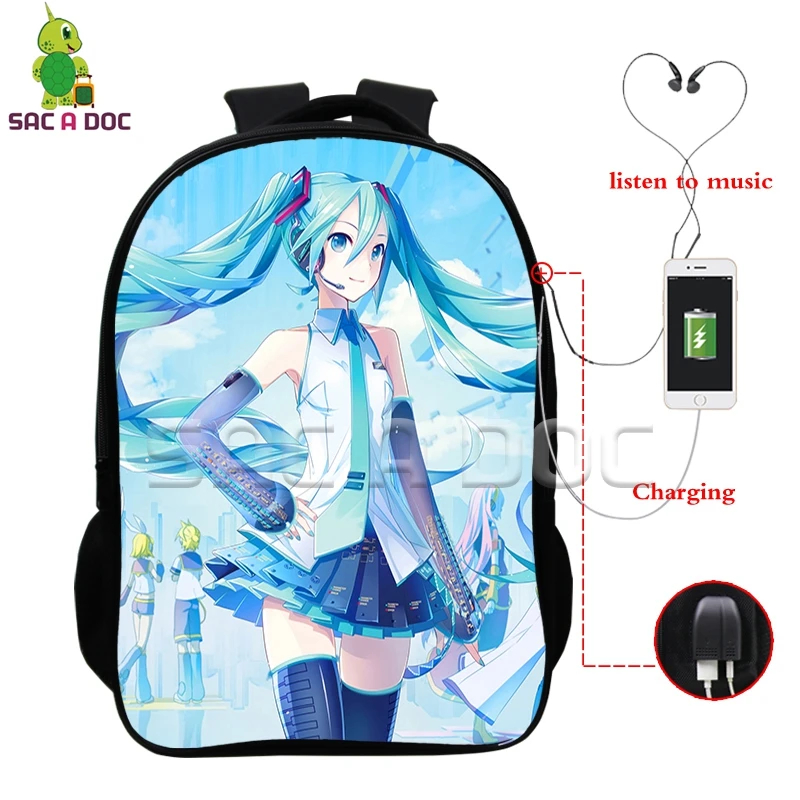 Многофункциональный рюкзак VOCALOID Hatsune Miku, зарядка через usb, разъем для наушников, для ноутбука, для подростков, мальчиков, девочек, школьные рюкзаки для косплея - Цвет: 24