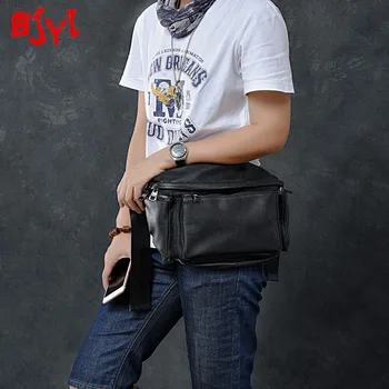 

New Oversized Men's Waist Bag Leather Men Belt Bags Head Layer Cowhide Multi-pocket Trend Large Capacity Soft Black Vintage 10\