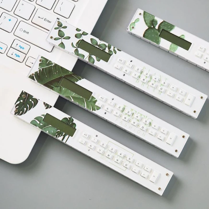 

1 Pcs Kawaii Nordic Style Green Plant Mini Calculator Straight Rulers Precision Measuring Tool Office School Supplies Stationery