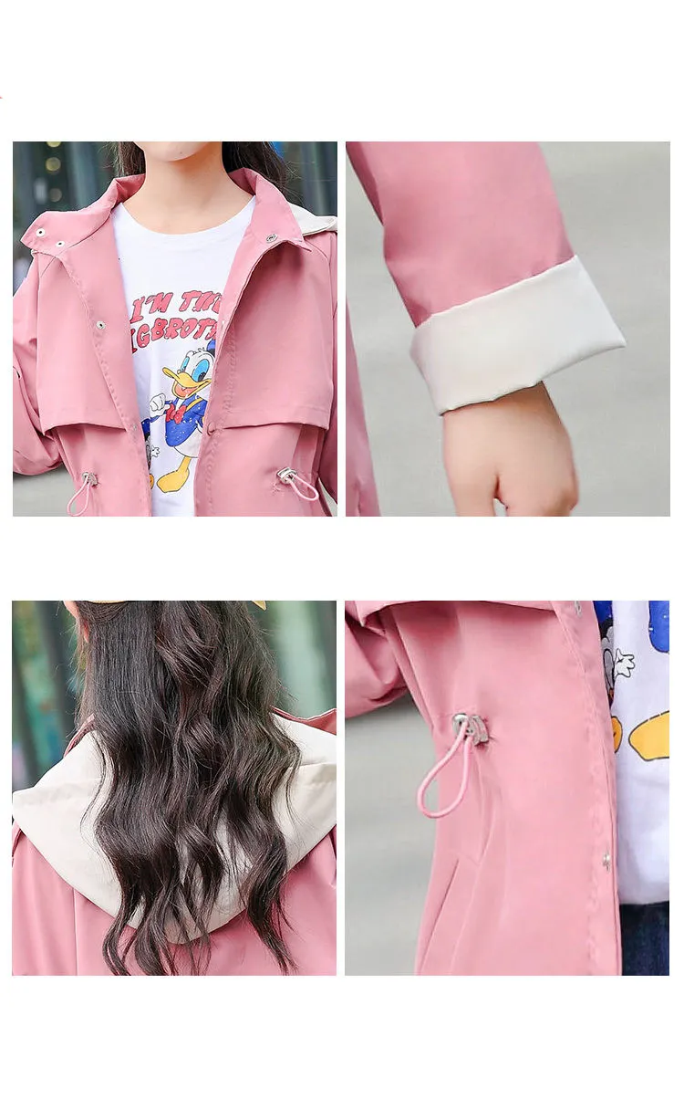 Корейский Стильный Длинный плащ с капюшоном для девочек-подростков детский Тренч Женская худи пальто для девочек верхняя одежда для маленьких девочек от 4 до 15 лет