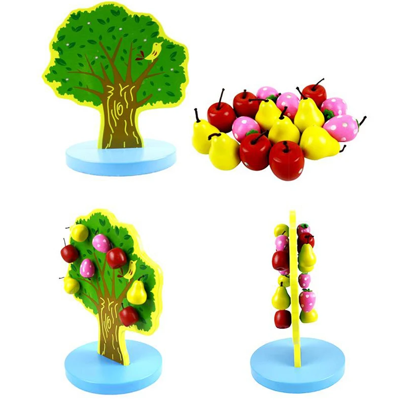Baby Wooden Beads Toy Set DIY Fruit Tree Magnetic Beading Toy Kids Stringing Threading Beads Game Montessori Toy Early Education