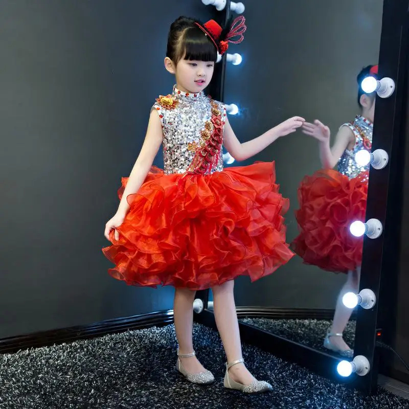 Элегантное вечернее платье для девочек Cheongsam с изысканной цветочной вышивкой; Сетчатое платье в китайском стиле с воротником-стойкой; Vestidos - Цвет: Red6