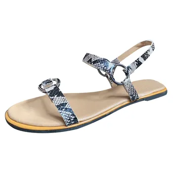 

Women Female Ladies Mother Genuine Leather Shoes Sandals Flats Soft Hook Loop Summer Leopard Buckle Flat Hoop Sandals Shoes#407