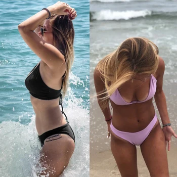 

2020 New Style Bandage Bikini Set Pure Color Sexy Women Swimwar Summer Paaded Swimsuit Women Bathing Suit Beachwear Biquini Hot