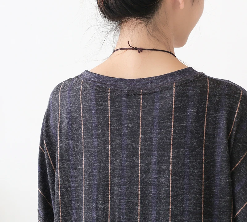 New Autumn Maxi Dresses for Women Casual Loose Long Sleeve Dress Women Knitting Striped Rabbit Hair Printed Robe Winter Vestidos