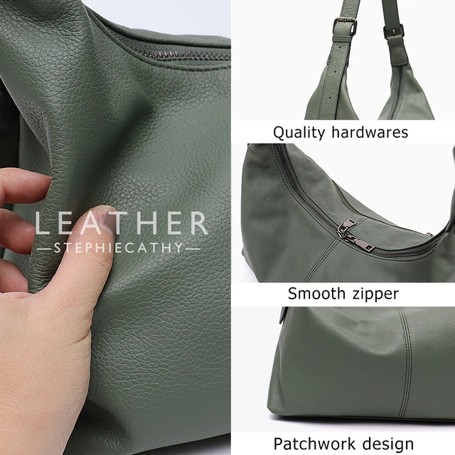 SC Luxury Women Cowhide Crossbody Bag Large Casual Shoulder Purse Wide Strap Handbag Female Daily 100% Genuine Leather Hobo Sack 3