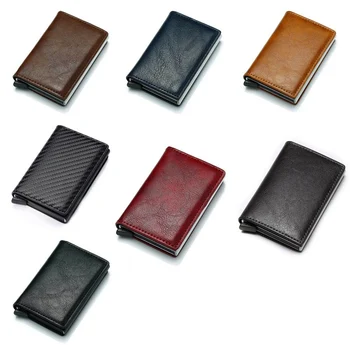 

1PC RIFD Anti-theft PU Leather Card Holder Automatic Ejection Wallet Thin Aluminum Alloy ID Credit Card Holder Case Dropship New