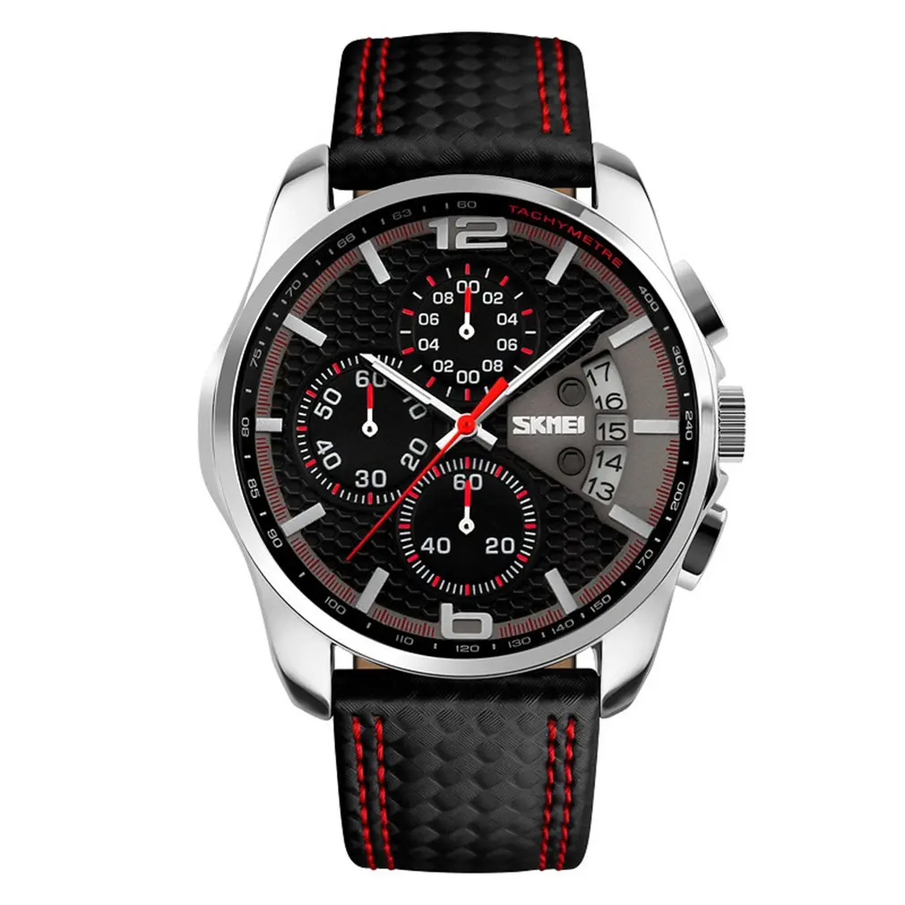 

Box Male Watches Luxury PU Leather Strap Round Dial Quartz Watch Sport Watch Hot
