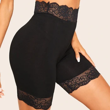 

Women Summer Lace Black Shorts Women Fashion Sheath Solid Colors Elastic High Waist Shorts Casual Plus Size Short Pants