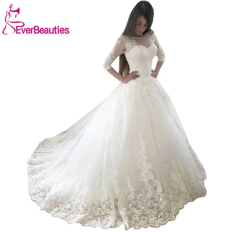 

Vestido De Noiva Wedding Dresses 2020 Tulle Appliques Off the Shoulder Long Sleeves Bride Dress Bridal Gowns Robe De Mariee