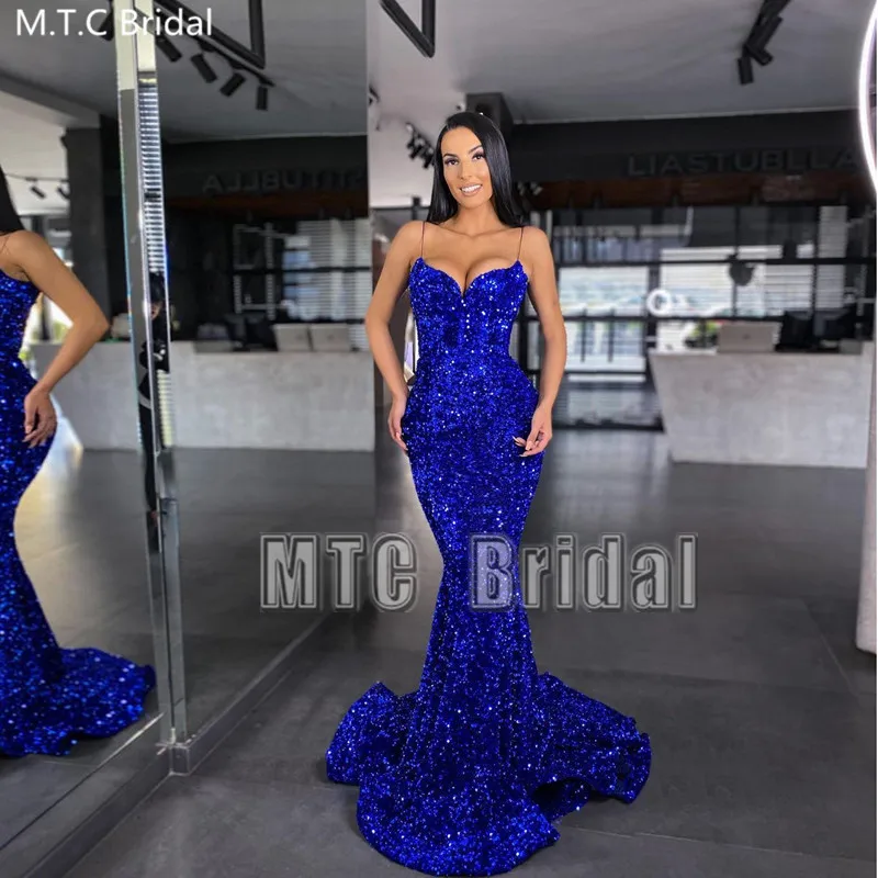 

Royal Blue Mermaid Evening Dress Sparkly Sweetheart Sequin Long Prom Party Dresses Sexy Women Pageant Gowns Robe De Soiree