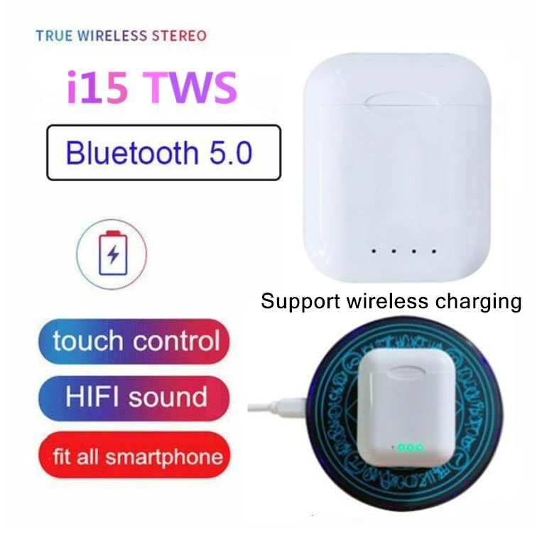 

i15 TWS Wireless Bluetooth 5.0 Headset Mini Touch HIFI Sound Headphone Sports earbuds for all smart phone pk i10 i12 i13 i20 tws
