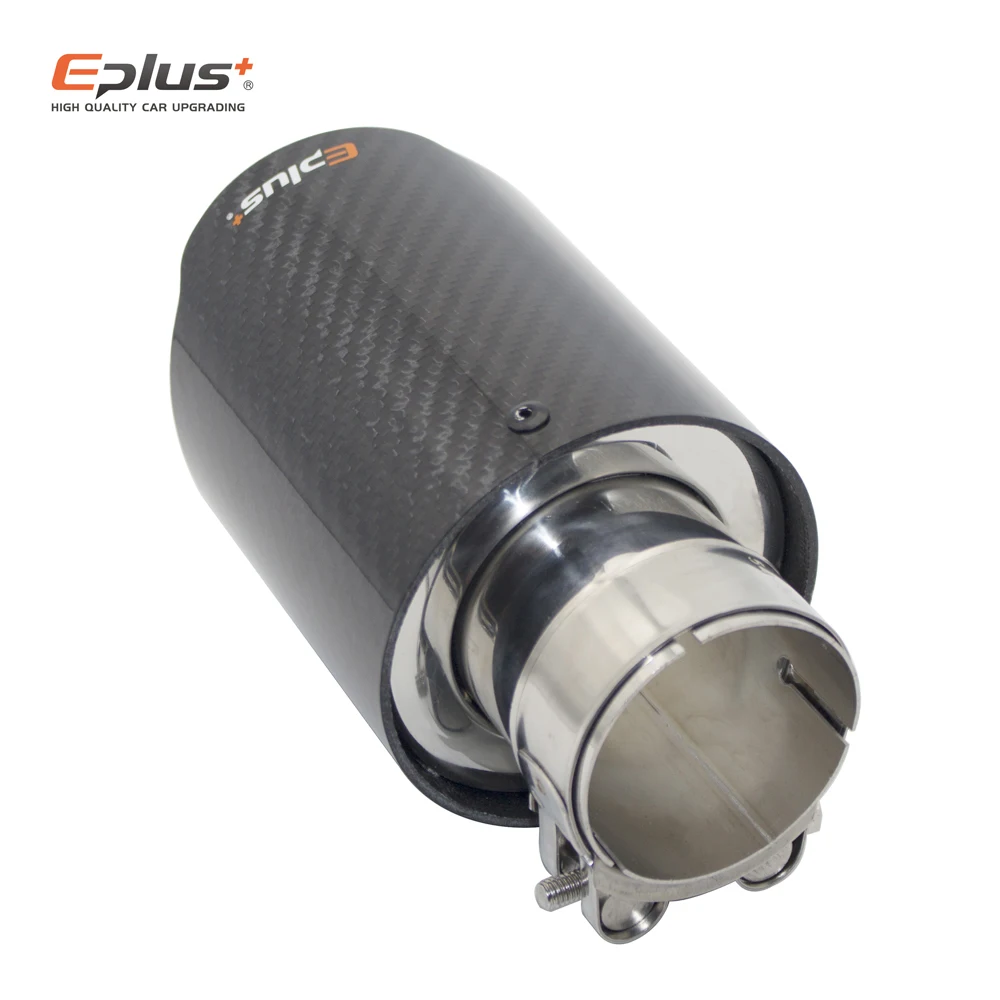 Car Glossy Carbon Fiber Muffler Tip Exhaust System Pipe Mufflers Nozzle Universal Straight Stainless Silver exhaust muffler tip exhaust pipe muffler exhaust trim pipe