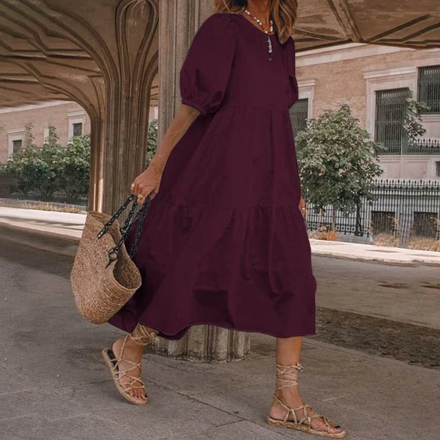 S-5XL Plus Size Summer Dress Vintage Lantern Sleeve Mid-Calf Dress 2021 Women' Sundress Casual Bohemian Beach Vestidos 3