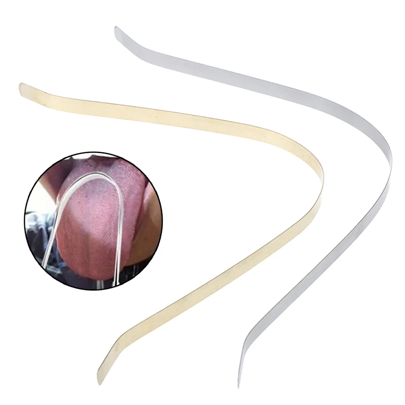 1pc Stainless Steel Scraping Tongue Cleaner Reusable Copper Tongue Coating Scraper Oral Health Care 2 Colours