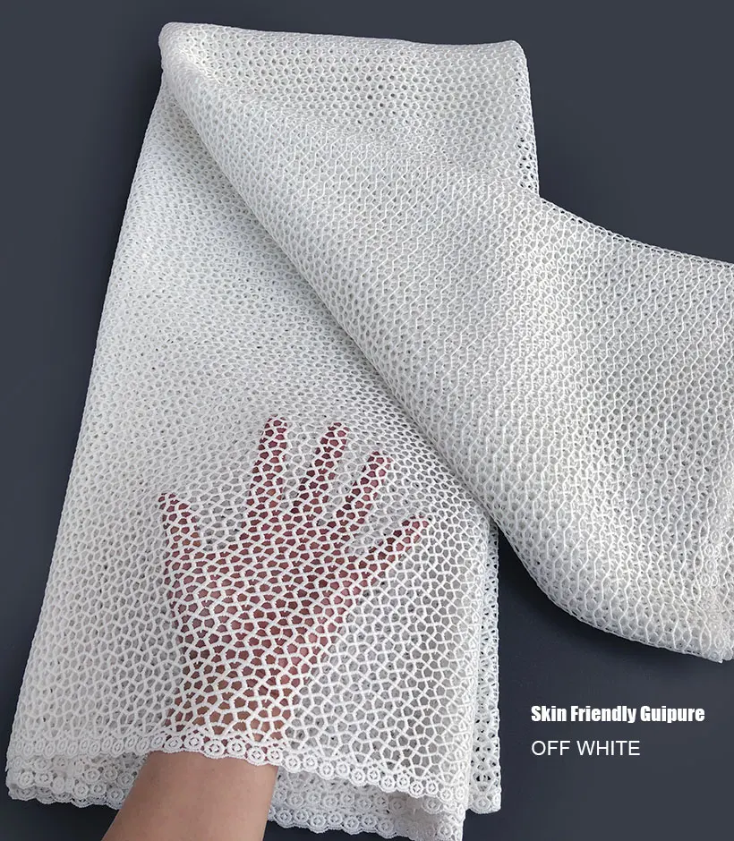 Tanie Przyjazny dla skóry najwyższej klasy schludny haft gipiury koronki bardzo miękka afrykańska tkanina sznurkowa nigeryjska Ghana dubaj uroczystości szycia suknia