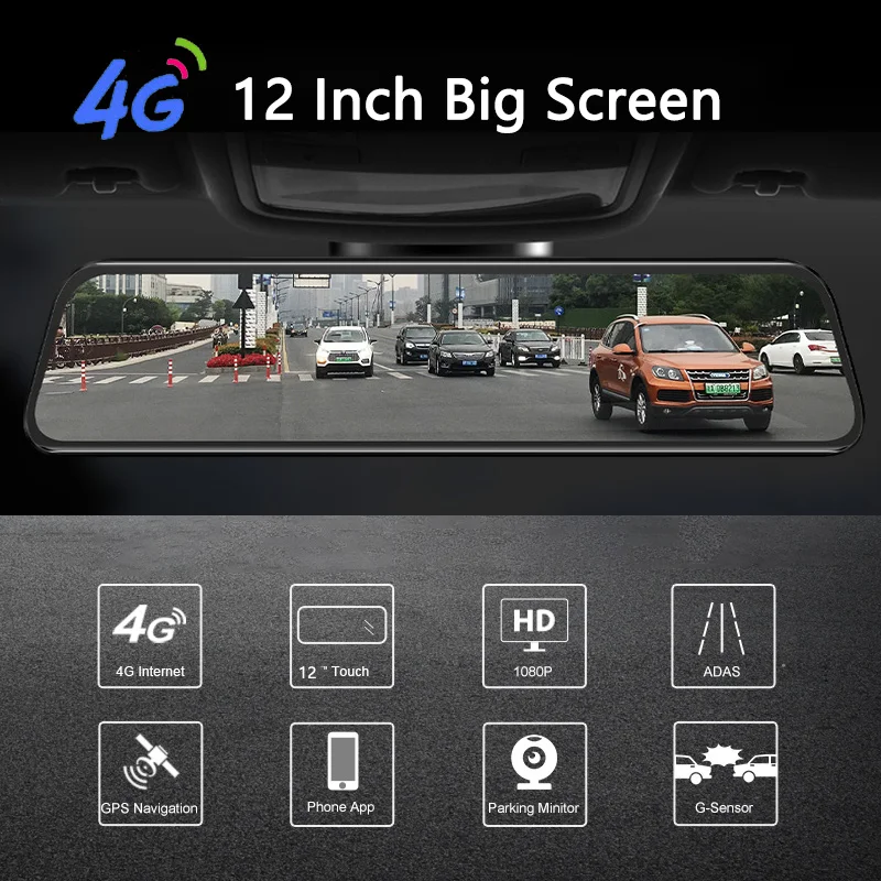  2019 12 Inch Android 8.1 Car DVRs Camera GPS Navi Bluetooth FHD Rear View Mirror with Camera DVR Re