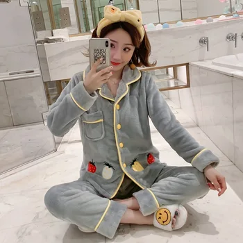 

Thickened Flannel Sleepwear Female Lingerie Lounge Home Casual Comfortable Pyjama Pajamas For Women Pijama Mujer пижама женская