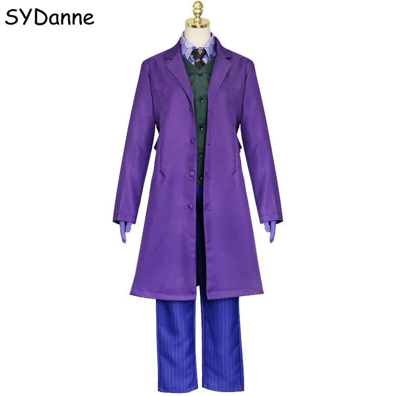 

Movie The Dark Knight Costume Joker Heath Ledger Shirt Trench Uniform Suits Cosplay Purple Jacket Pants Full Sets The Joker Men