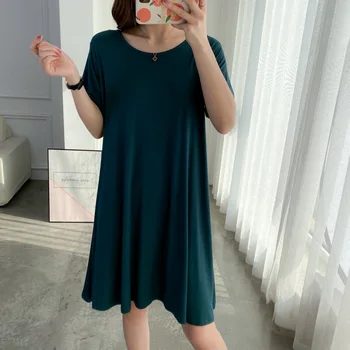 

Green Modal Homewear Short Sleeve Home Clothing Nightgown Casual Female Sleepwear Intimate Lingerie Summer New Nightdress